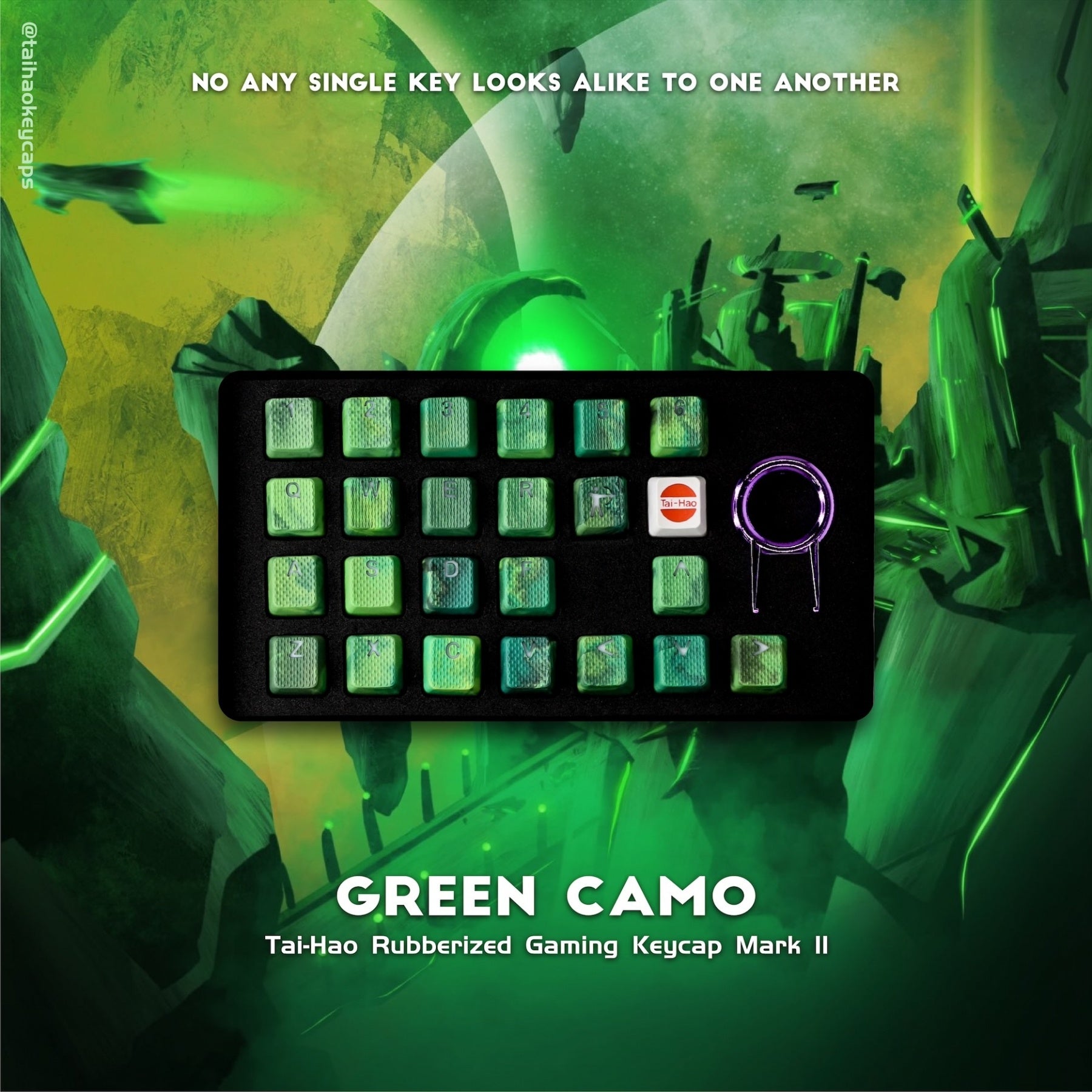 Tai-Hao Green Camo 23 Key OEM Profile TPR Rubberized Gaming Backlit Keycap Set