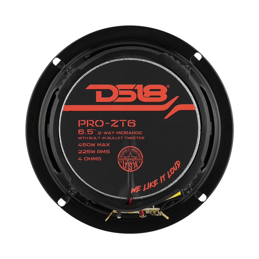 DS18 DS-PRO-ZT6 PRO-ZT 6.5 Inch Mid-Range Loudspeaker W/ Water resistance Cone Built-in Bullet Tweeter and Grill 450 Watts 4-Ohm DS18