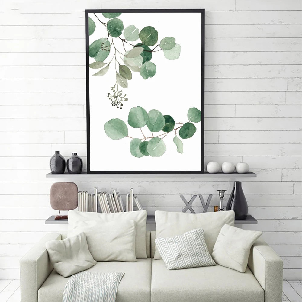 Watercolour Eucalyptus Foliage Poster Green Style Canvas Painting Minimalist