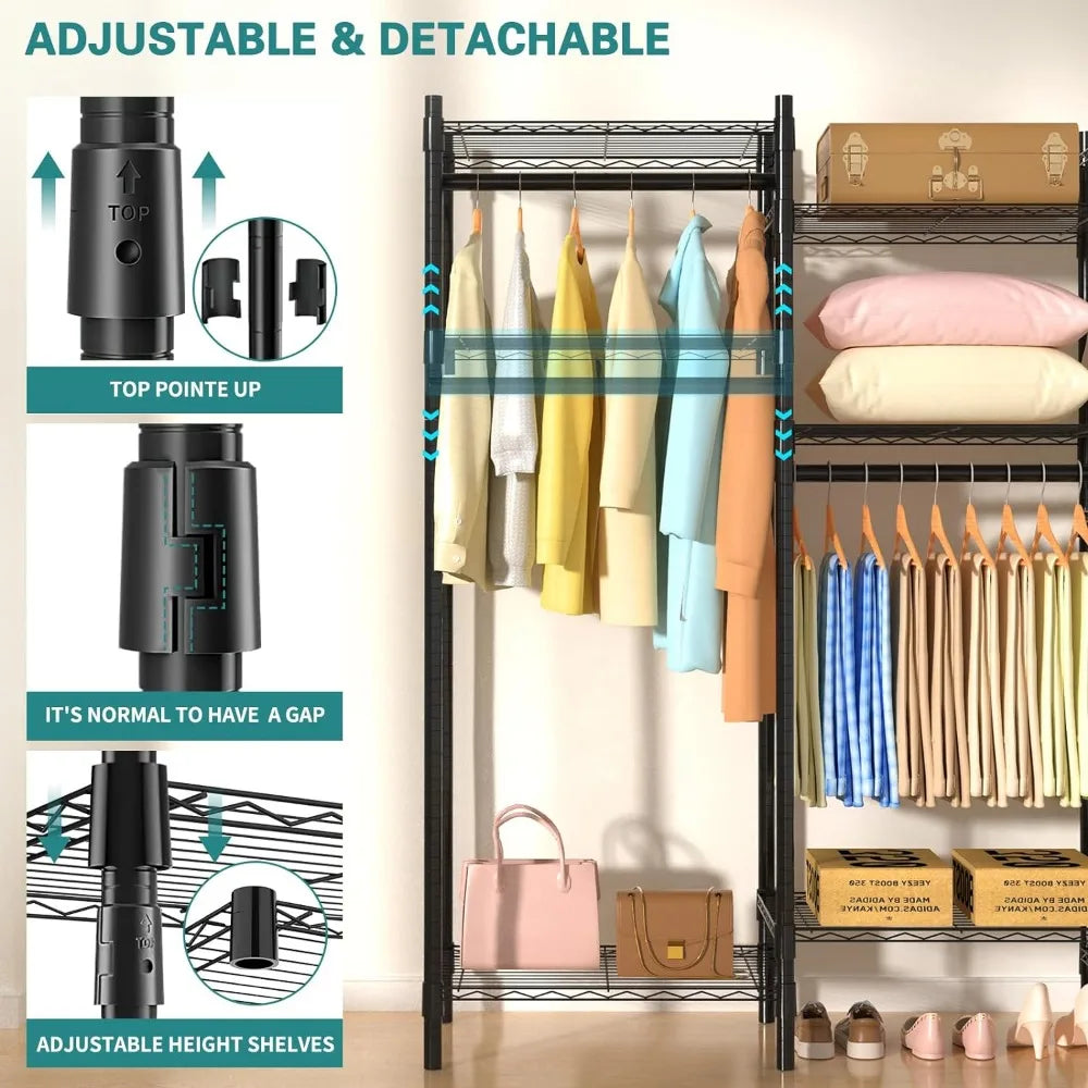 Adjustable hangers, 7 heavy-duty hangers for portable closet, black