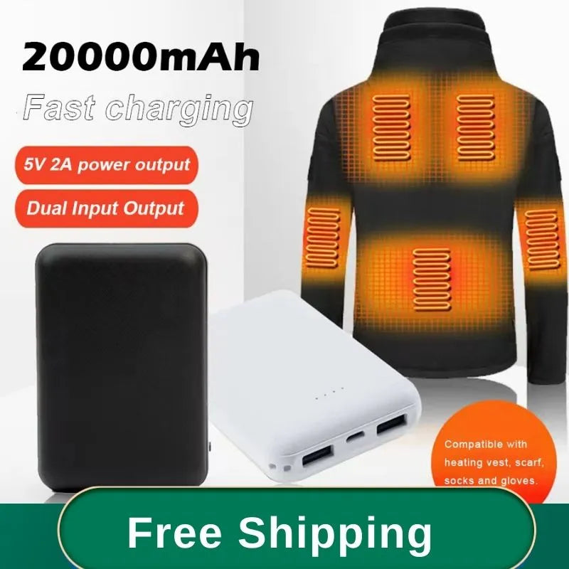 20000mAh Power Bank USB Charger External Battery Pack for Heating Vest Jacket Scarf Socks Glove