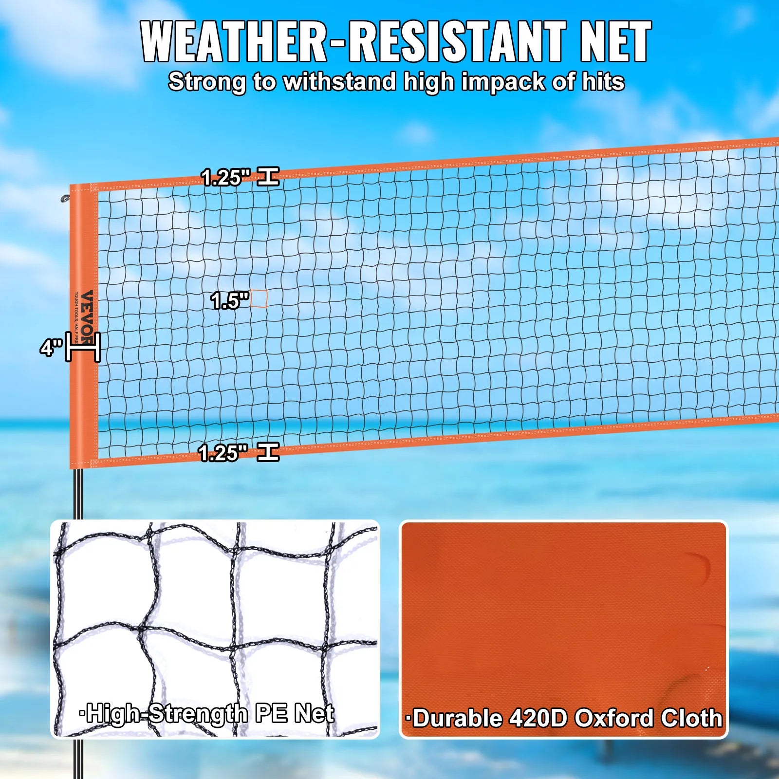 VEVOR 4-Way Net 14 x 14FTAdjustable Height Volleyball/Badminton Net Set for Backyard Beach Easy Setup with Carrying Bag