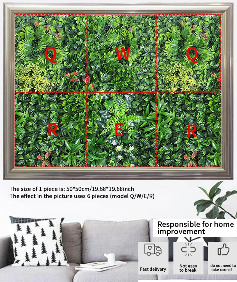 50x50CM 3D Artificial Plant Wall Panel Plastic Outdoor Green Lawn Backdrop