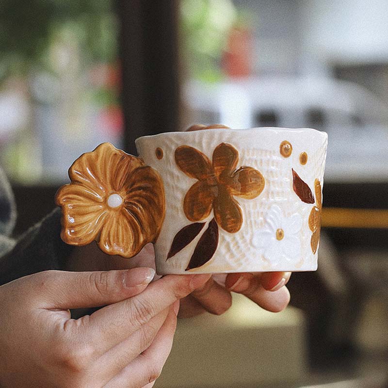 Autumn Moon Series Embossed Painted Ceramic Mug