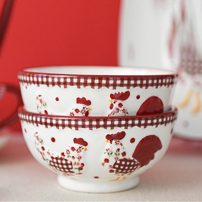 Red Blossom Chicken Series 6-inch Cereal Bowl
