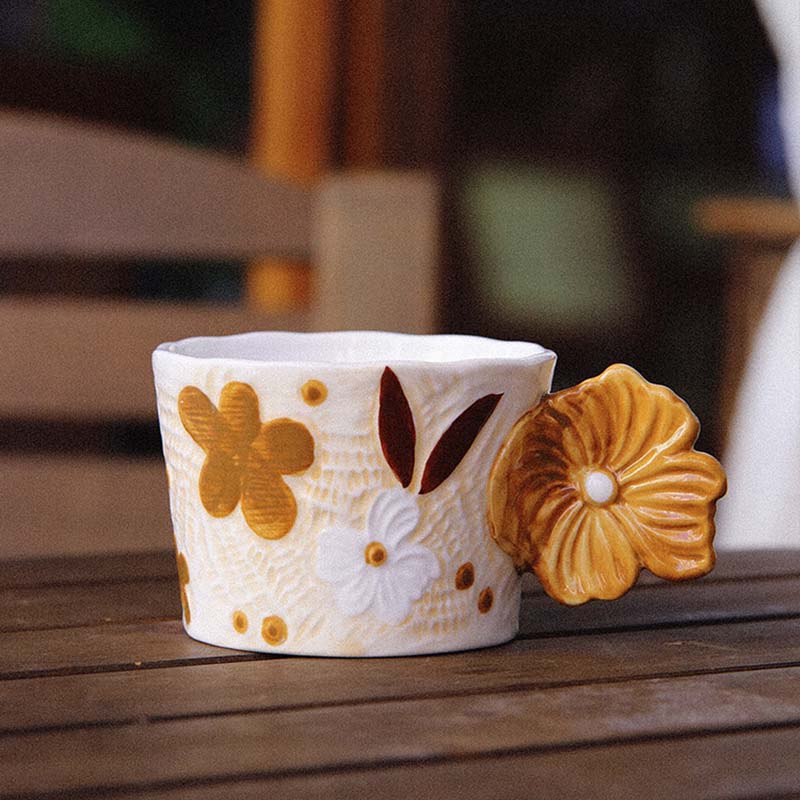 Autumn Moon Series Embossed Painted Ceramic Mug