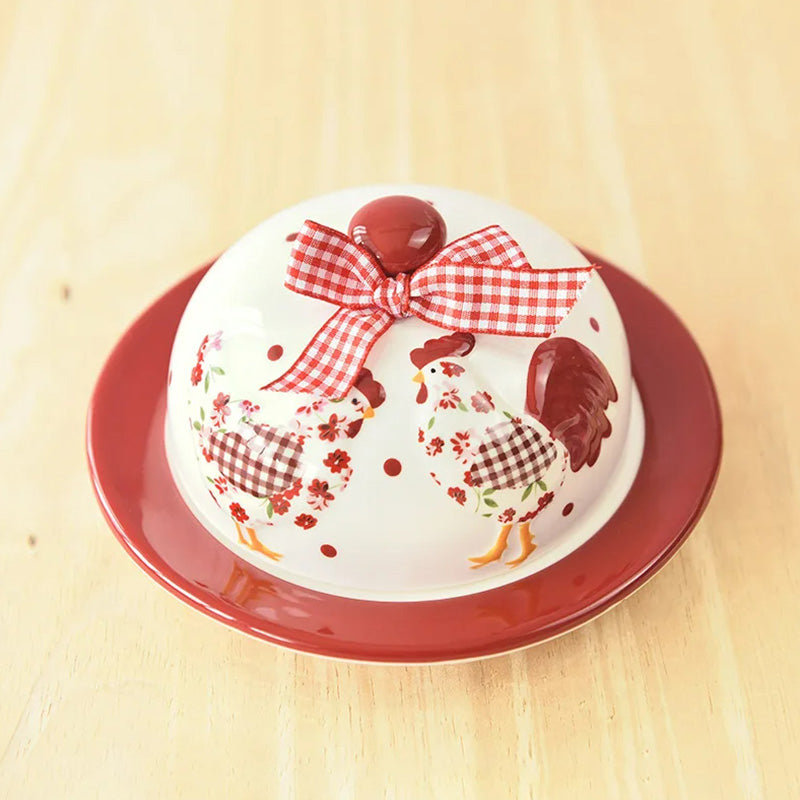 Red Blossom Chicken Series Butter Dish