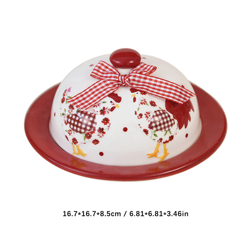 Red Blossom Chicken Series Butter Dish