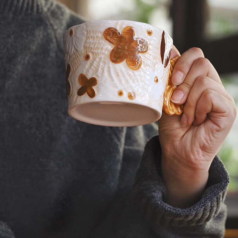 Autumn Moon Series Embossed Painted Ceramic Mug