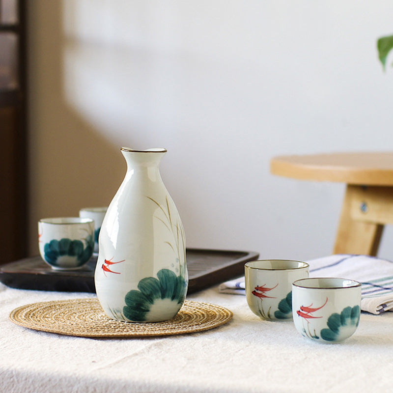 Koi Pond Sake Cup And Flask Set