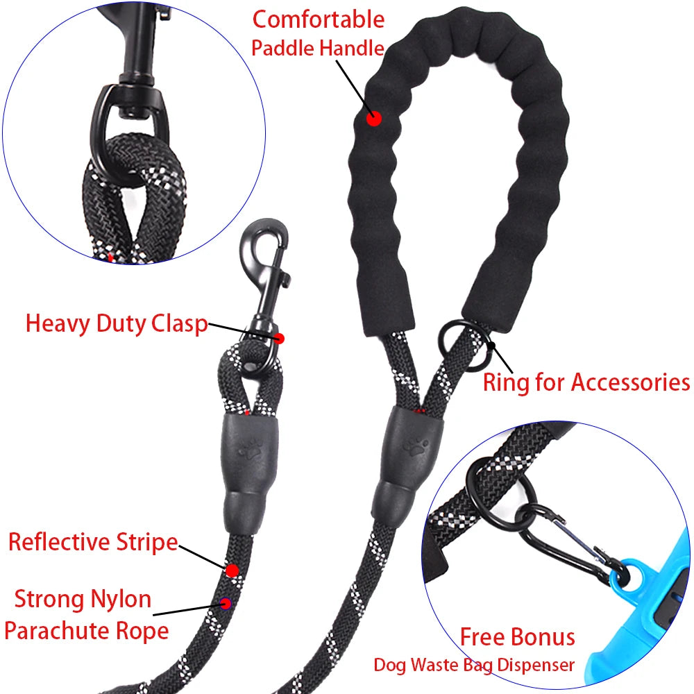 Dog Leash Rope Reflective Dog Leashes for Medium Large Dogs Running Durable Nylon Dog Leash Collar Harness Pet Leads Accessories