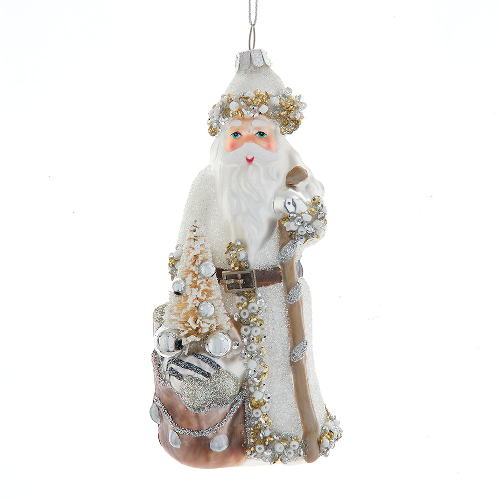 Silver Frost Santa with Bag Ornament 6.5
