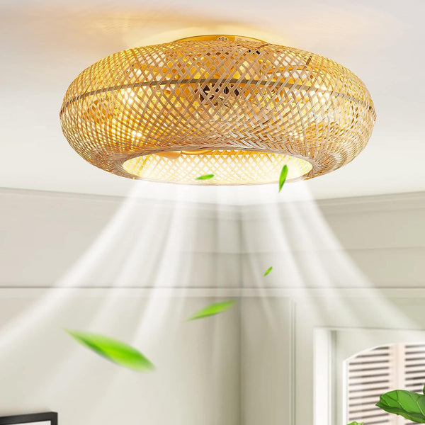 Ventilateur de plafond en bambou avec lumière