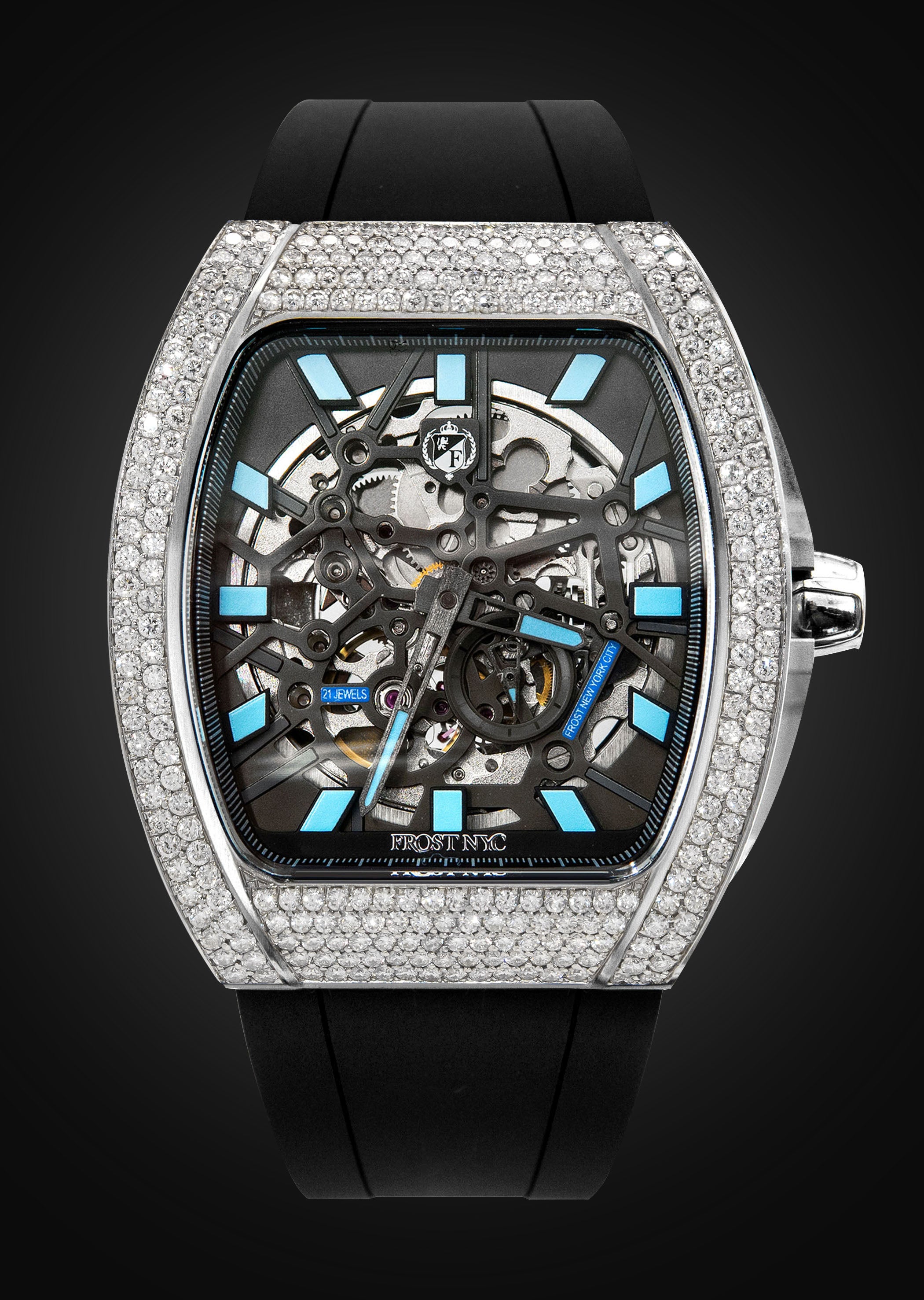 Frost NYC Mens Watch - Automatic Skeleton Stainless Steel Diamond Sport Watch | FRST-01-SS-D | Black