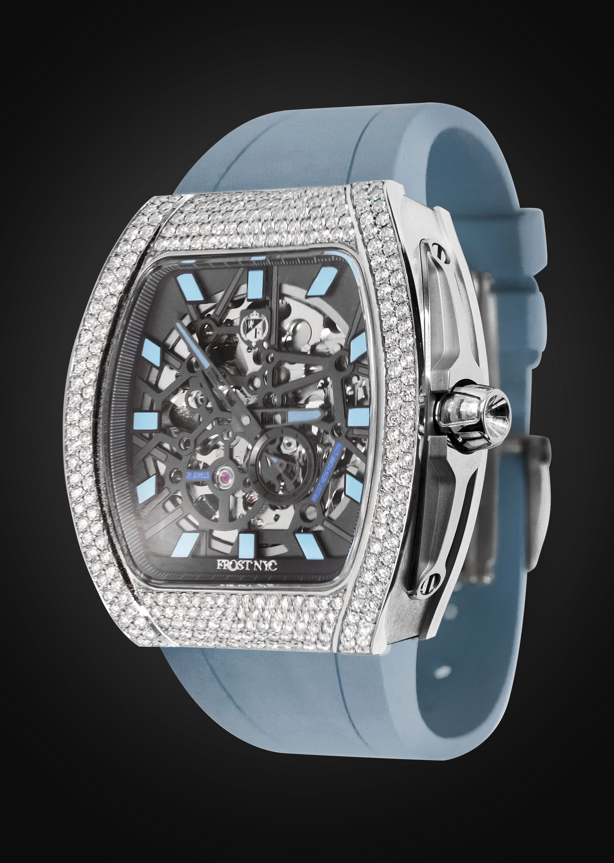 Frost NYC Mens Watch - Automatic Skeleton Stainless Steel Diamond Sport Watch | FRST-01-SS-D | Gray