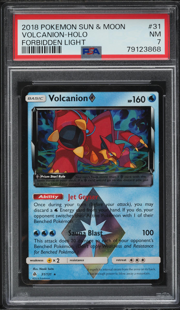 2018 Pokemon Sun & Moon Forbidden Light Holo Volcanion #31 PSA 7 NRMT