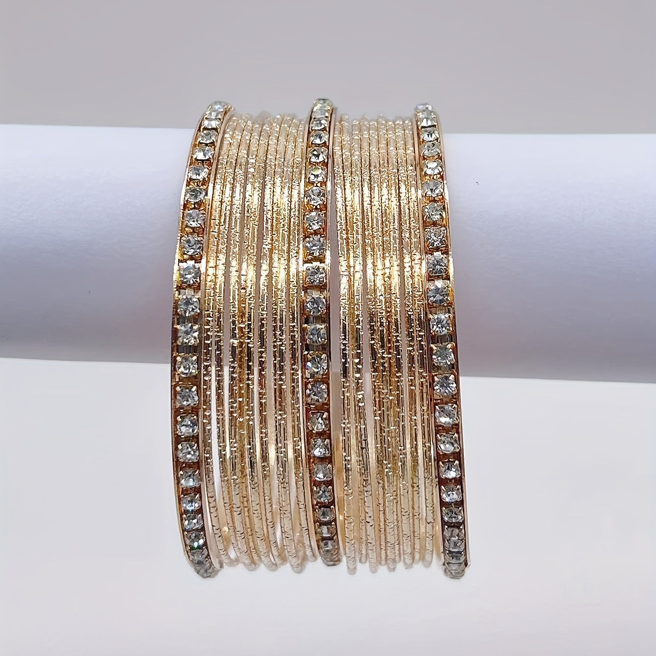 14K Gold Plated Urban Fashion Circle Bracelet Bangle Inlaid Rhinestones, The Middle East Iron Stacked Bracelet