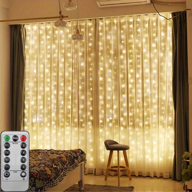 1pc, String Lights Curtain, USB Powered Fairy Lights For Party Bedroom Wall, 8 Lighting Modes Waterproof Ideal For Wedding Valentines Day Decor