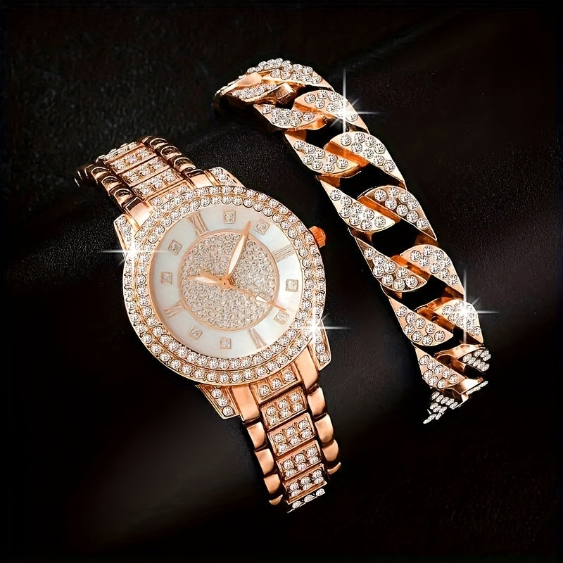 2pcs Luxury Fashion Casual Business Quartz Watch Bracelet Gift Set