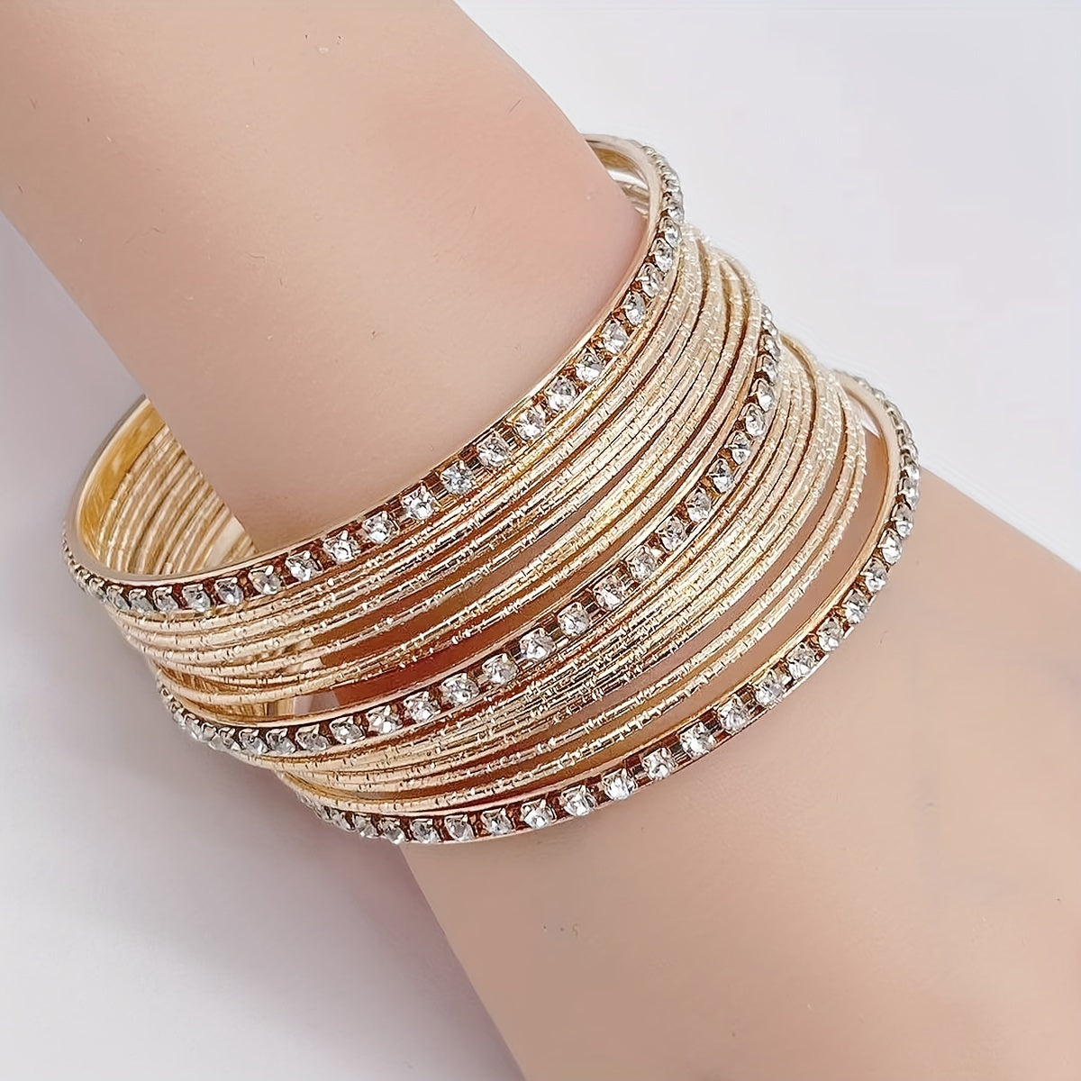 14K Gold Plated Urban Fashion Circle Bracelet Bangle Inlaid Rhinestones, The Middle East Iron Stacked Bracelet