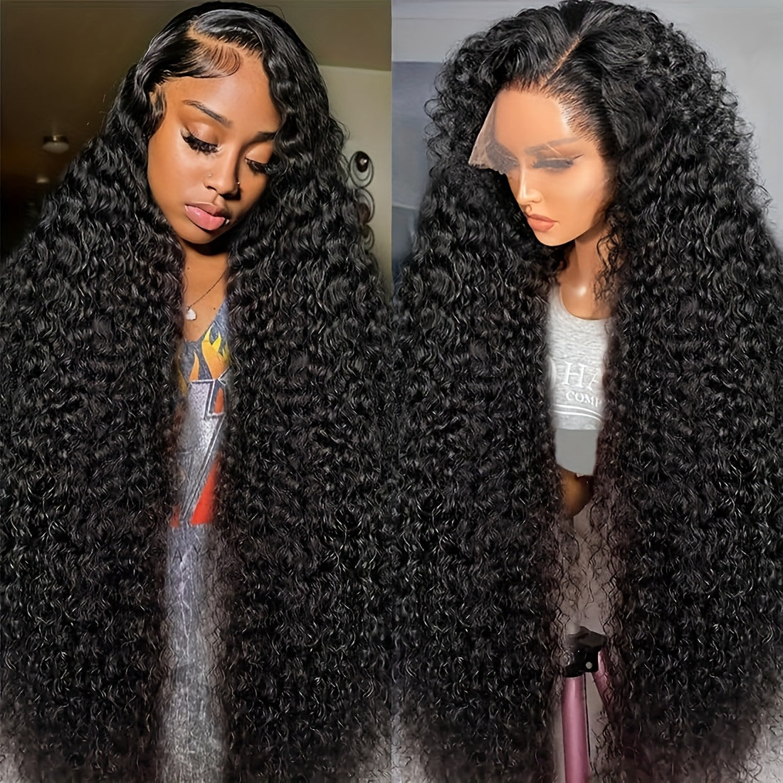 13x4 Lace Front Wigs Human Hair Water Wave Pre Plucked Brazilian Virgin Hair 180% Density 13x4 Deep Curly Lace Front Human Hair Wigs For Women Glueless Wigs With Baby Hair Natural Color 20-34 Inch