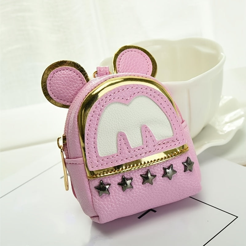 Girls Cute Cartoon Creative Mouse Mini Rivet Coin Purse Zipper Adjustable Strap Wallet Holiday Gift