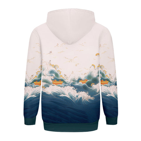 定制打印Logo个性设计中国莆田特色妈祖文化主题男女同款连帽衫外套白绿色YW045-2306017-2