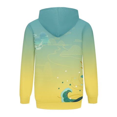 个性定制打印Logo中国莆田特色妈祖文化主题男女同款连帽衫外套黄蓝色YW045-2306023-2