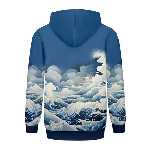 定制打印Logo个性设计中国莆田特色妈祖文化主题男女同款连帽衫外套蓝白色YW045-2306019-2