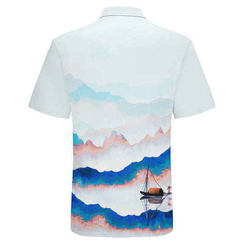 定制打印Logo时尚中国莆田特色妈祖文化主题男女同款短袖Polo领子T恤衫白蓝色YW044-2306018-2