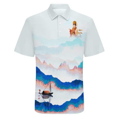 定制打印Logo时尚中国莆田特色妈祖文化主题男女同款短袖Polo领子T恤衫白蓝色YW044-2306018