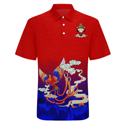 定制打印Logo个性设计中国莆田特色妈祖文化主题短袖Polo领子T恤衫红蓝色YW044-2306014