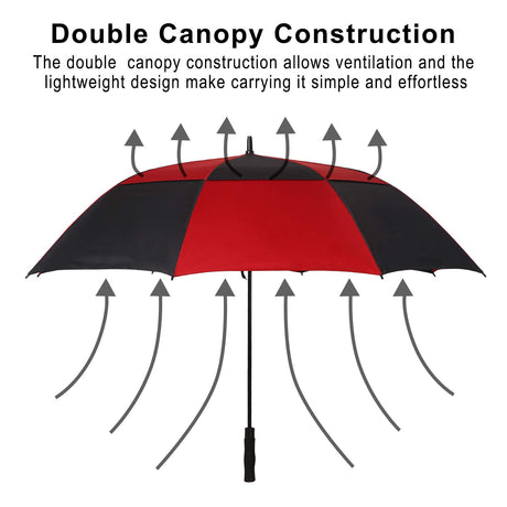 Doubwell golf umbrella large oversize 68 inches air vent double canopy windproof automatic straight rain umbrellas for men and women (black/Dark red)