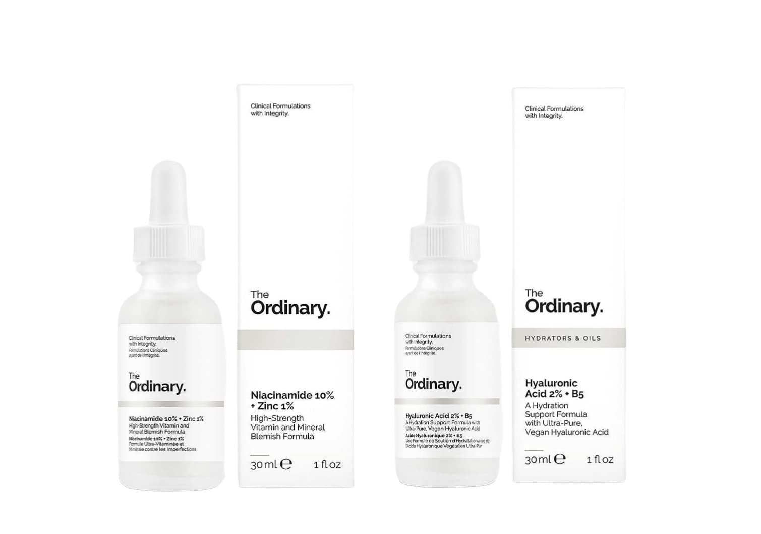 The Ordinary Hyaluronic Acid with 2% + B5 (30ml) and Niacinamide 10% + Zinc 1% (30ml) Bundle Face Care Set