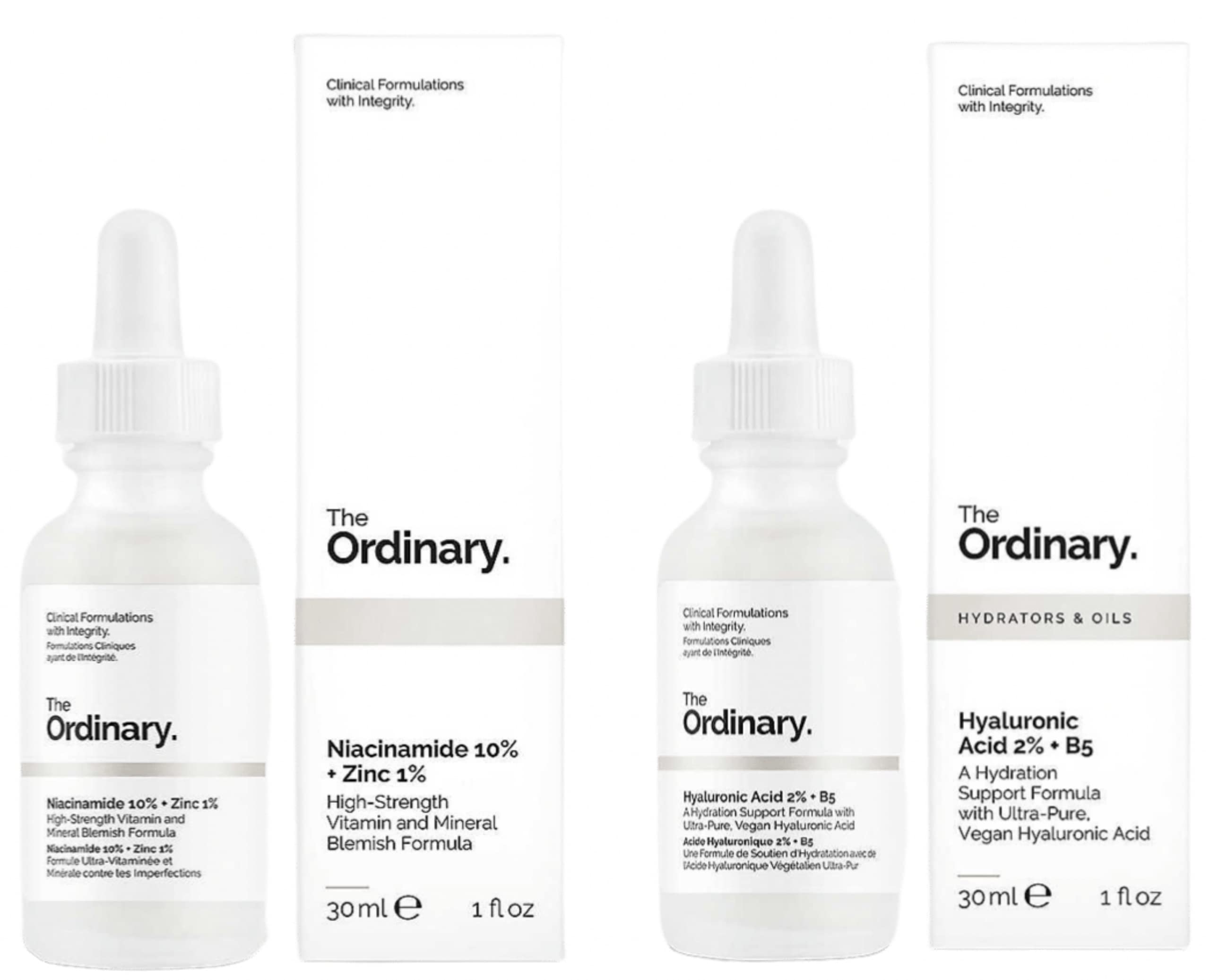 The Ordinary Hyaluronic Acid with 2% + B5 (30ml) and Niacinamide 10% + Zinc 1% (30ml) Bundle Face Care Set