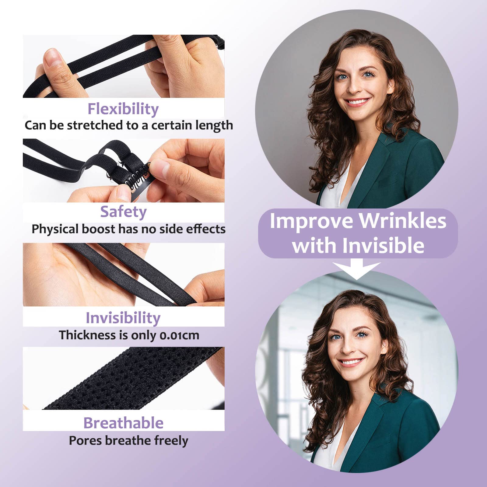 UbodyOasis 3-in-1 Face Lift Tapes and Bands Set - Facelift Tape for Face Invisible with Bands for Instant Lifting Face Tightening and Smoothing - Secret Face Tape for Wrinkles - Black