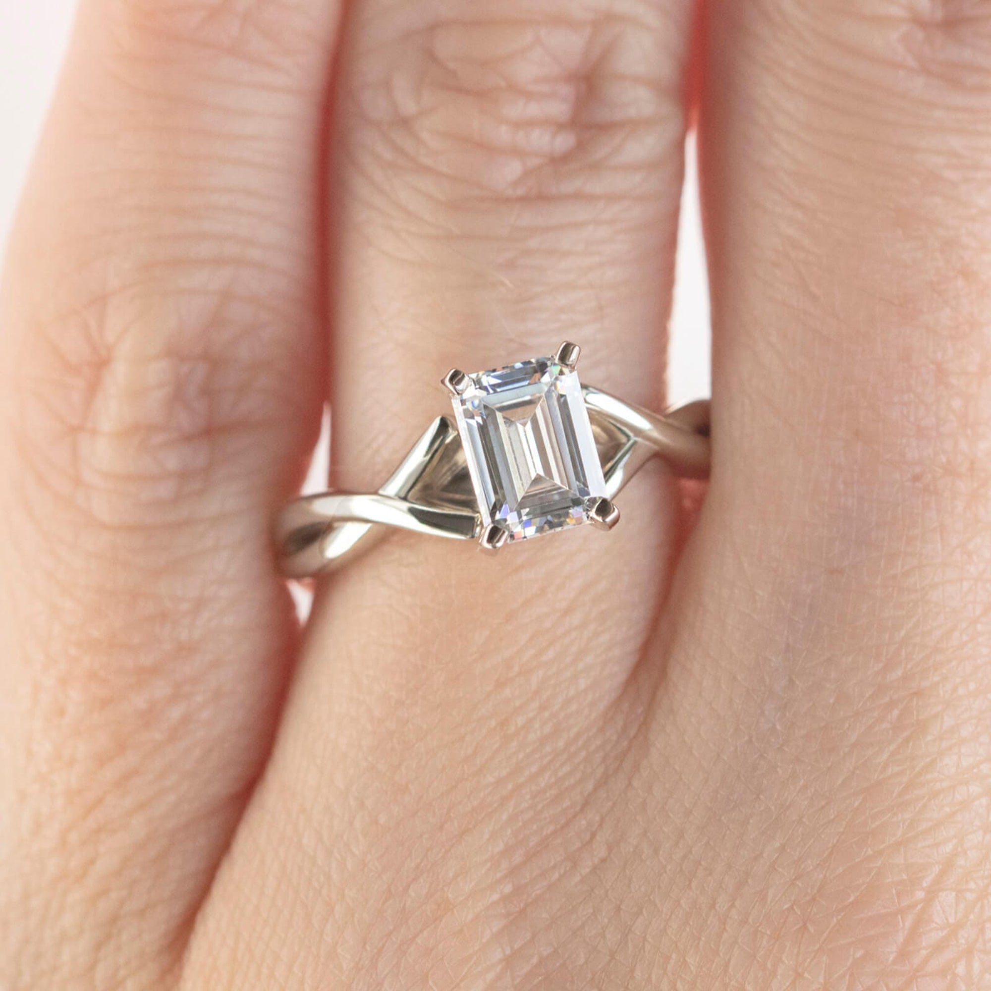 Emerald Cut Moissanite Twisted Engagement Ring