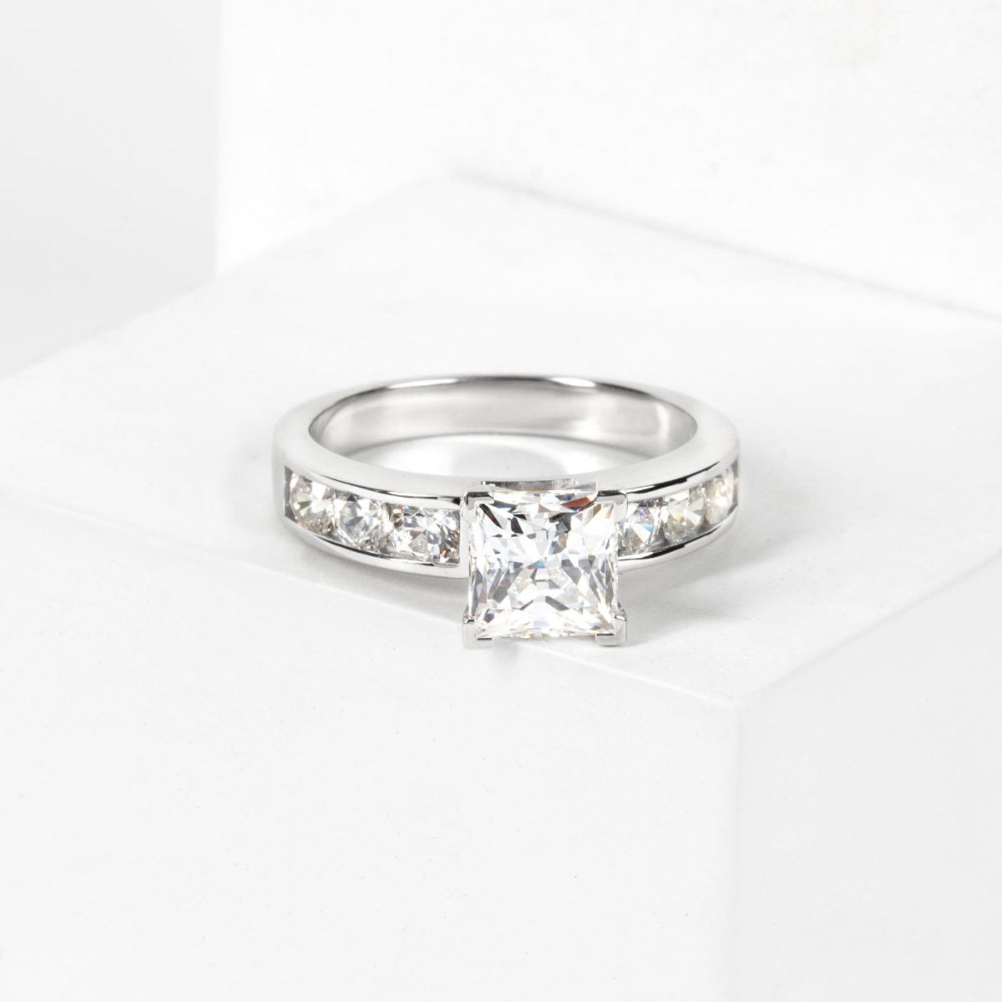 Channel Set Princess Cut Moissanite Engagement Ring