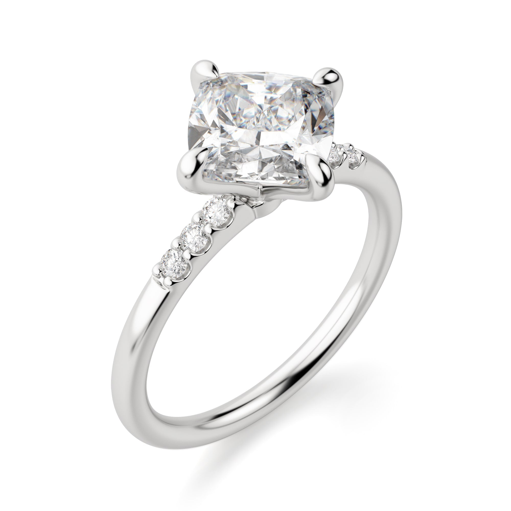 Cushion Cut Kite Set Pave Set Moissanite Engagement Ring