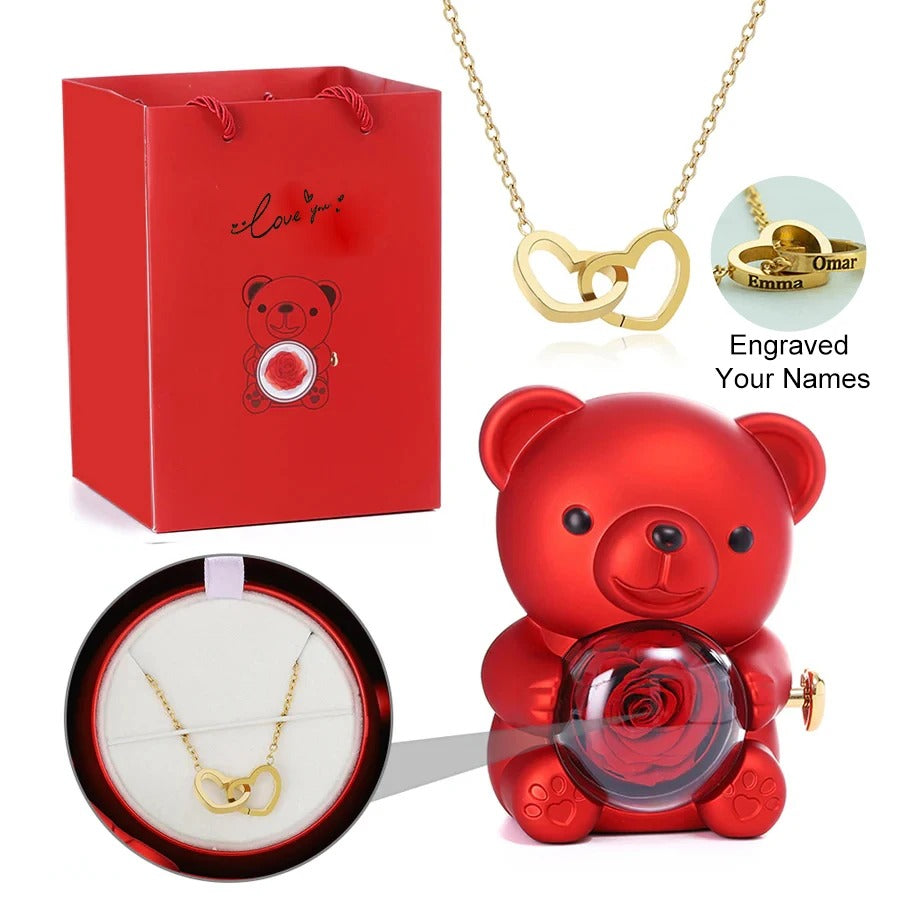 CUSTOM NAME NECKLACE TEDDY BEAR GIFT BOX To My Love