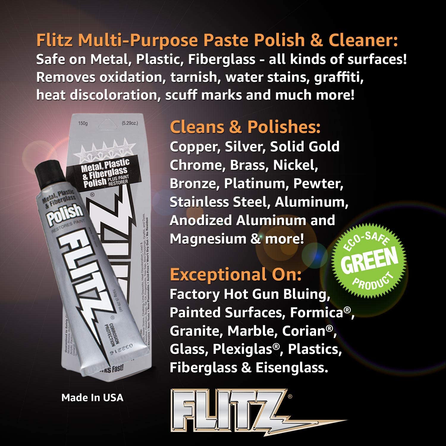 FLITZ BU03515 Paste Polish for Metals, Fiberglass, Plastic (5.29oz Tube, 3 Pack)