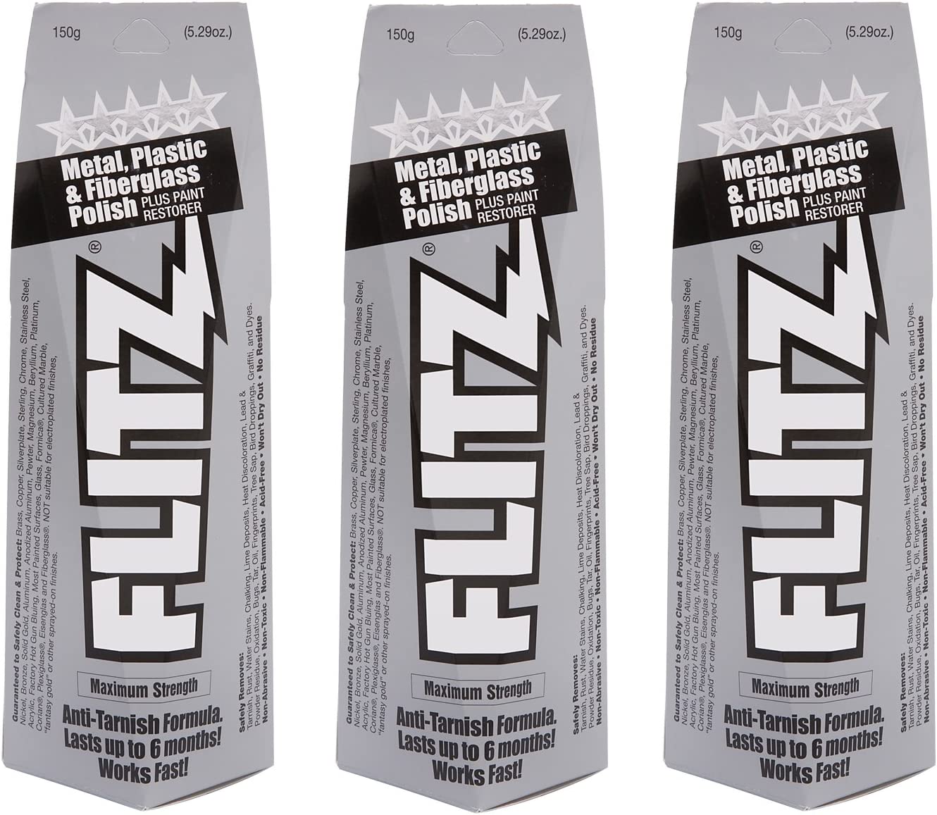 FLITZ BU03515 Paste Polish for Metals, Fiberglass, Plastic (5.29oz Tube, 3 Pack)