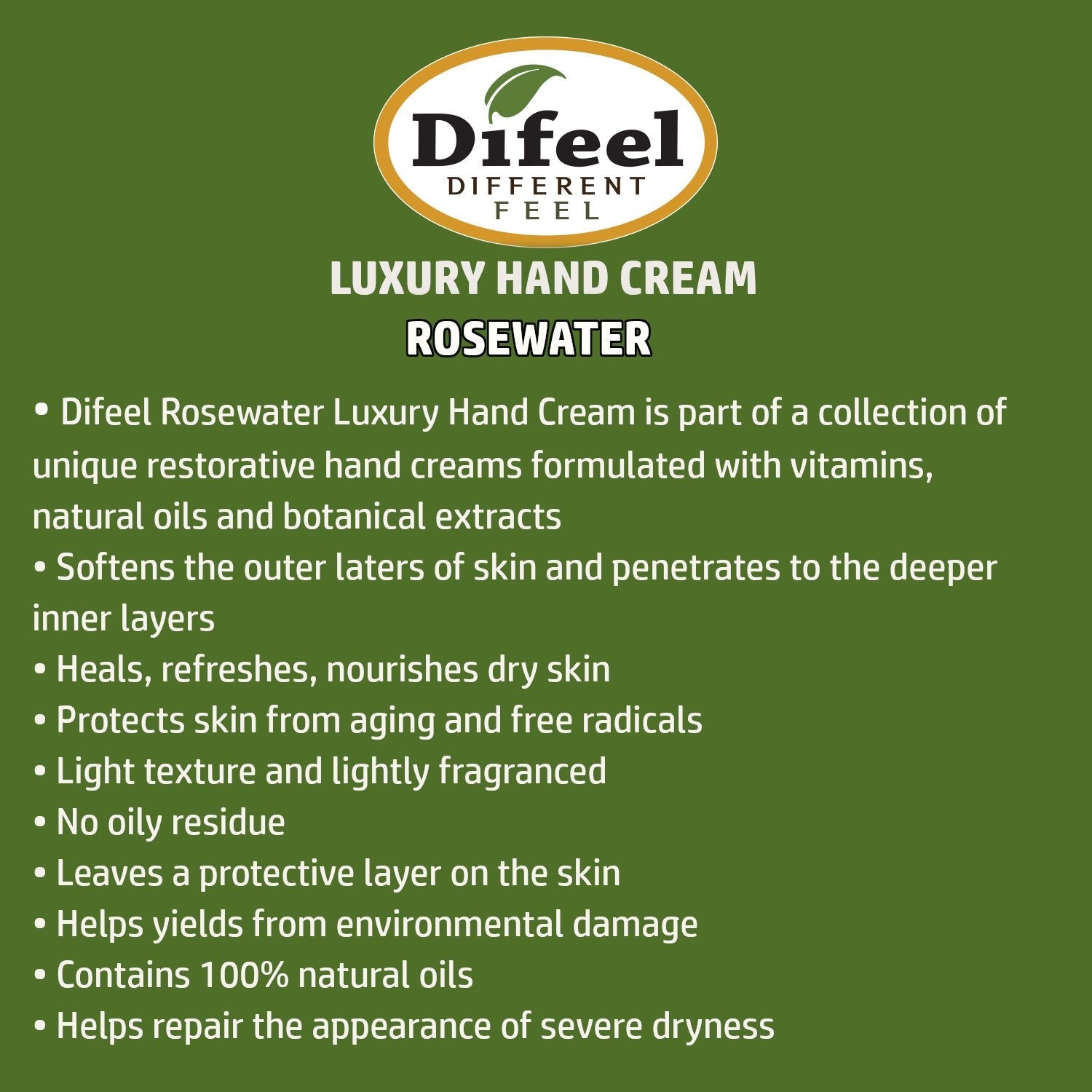 Difeel Luxury Moisturizing Hand Cream - Rosewater 1.4 oz. (PACK OF 2) by difeel - find your natural beauty