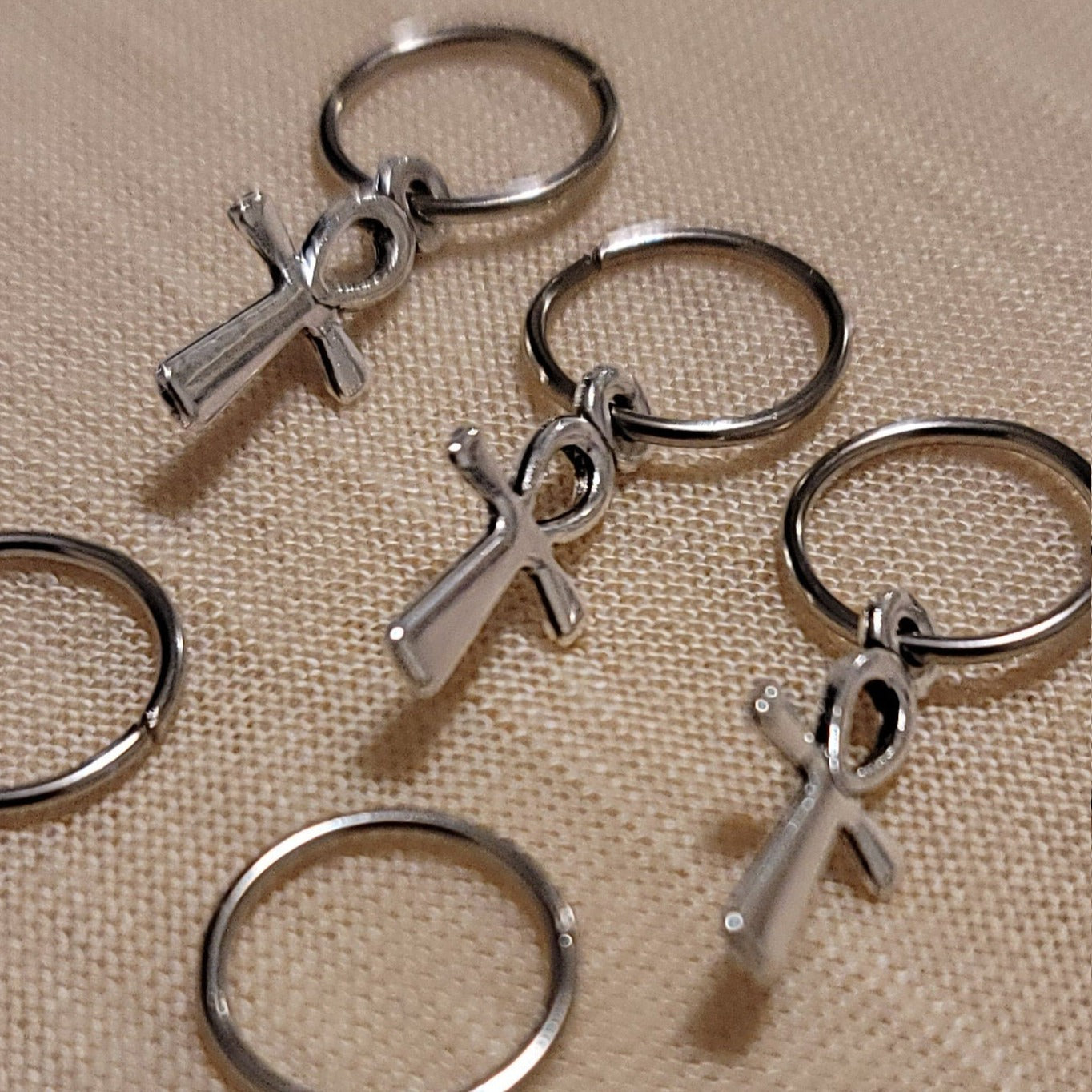 5 Silver Ankh Charm Hair Rings: Loc & Braid Set