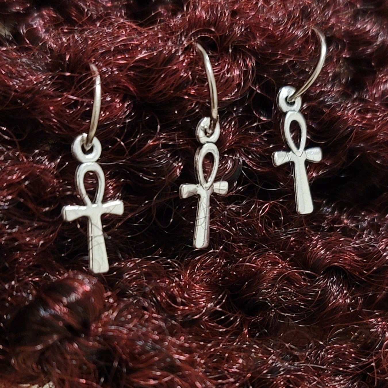 5 Silver Ankh Charm Hair Rings: Loc & Braid Set