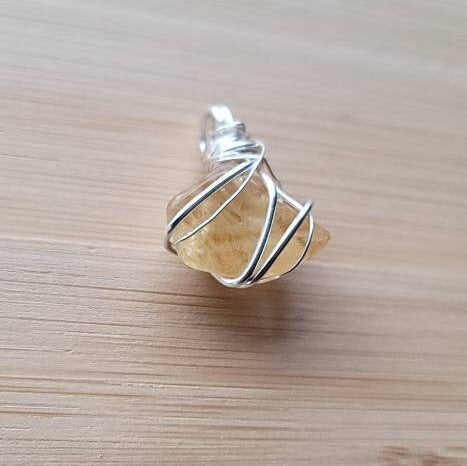 Citrine Wire Wrapped Pendant Necklace