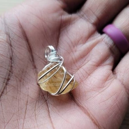 Citrine Wire Wrapped Pendant Necklace