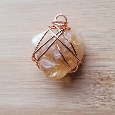 Citrine Wire-Wrapped Pendant Necklace