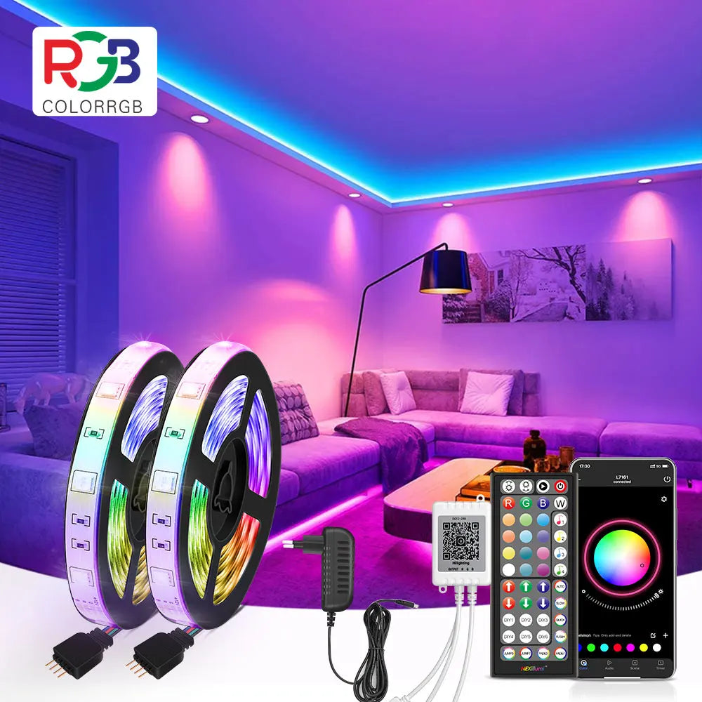 RGB 5050 Music Sync LED Strip with Sensitive Mic, App Control, EU Plug