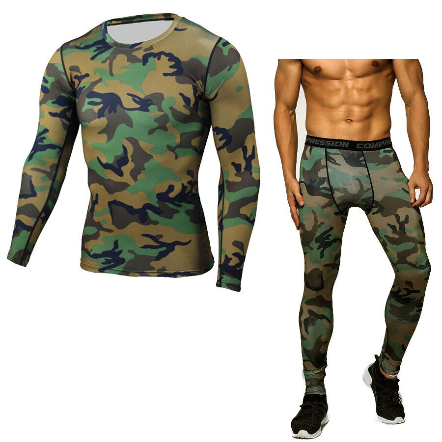 Winter Thermal Underwear,Men Underwear Sets,Compression Fleece Sweat Quick Drying Underwear, Camouflage Compression Set